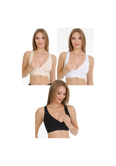 Parlingerie Sporcu Emzirme Büstiyeri 3lü Set Siyah-beyaz-ten