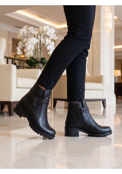 Nesilshoes Nesil Shoes Marr 836 Hakiki Deri İçi Kürklü Kadın Bot Siyah