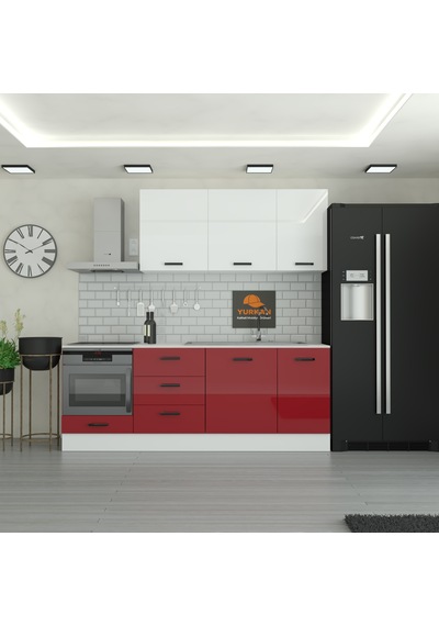 225 Cm Mutfak Dolabı Mdf Kapak Tezgah Dahil Yrkn225 101 Kırmızı