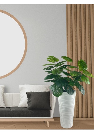 Yapay Monstera Beyaz Uzun Kumsal Vazoda 120cm 36Yaprak