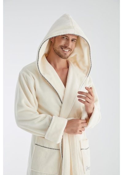 Racing Speed Nakış Triga Bukle Bambu Cotton Erkek Bornoz Krem
