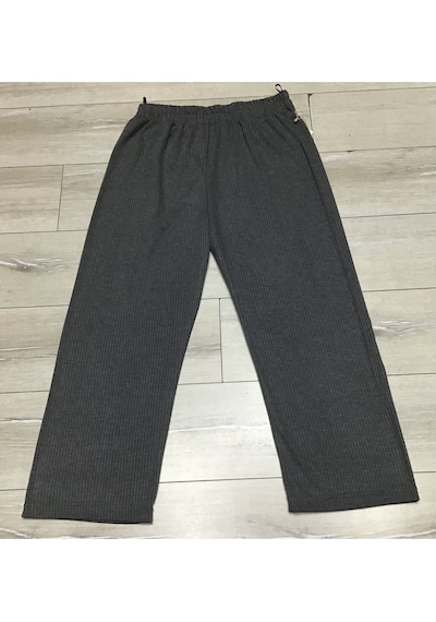 Kışlık Fitilli Kaşkorse Beli Lastikli Büyük Beden Pantolon Gri