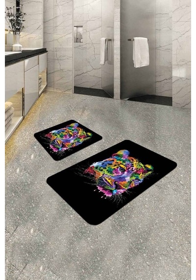 Siyah Hayvan Temalı Banyo Halısı Klozet Paspas Seti Bs292n11