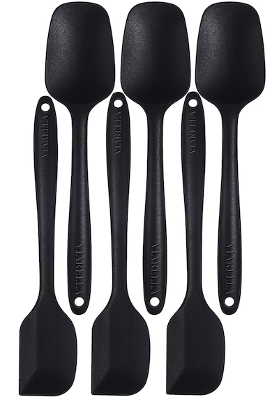 Silikon Kaşık Spatula Seti 6lı Yanmaz Yapışmaz Çizmez Siyah 27cm