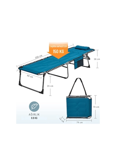 Kingcamp Bavaria Cozy Premium 5 Kademeli Katlanır Şezlong Blue Mavi