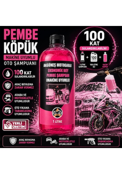 Akgüneş Motogaraj 1 Lt Pembe Köpük Oto Şampuanı Konsantre 100 Kat Seyreltilebilir Makine Uyumlu Araç Ve Motosiklet Şampuanı Yerli Üretim