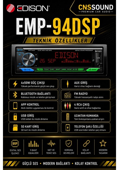 Edison Emp-94dsp 8 Kanal Dsp 48 Band Eq Bluetooth 5.1 Oto Teyp
