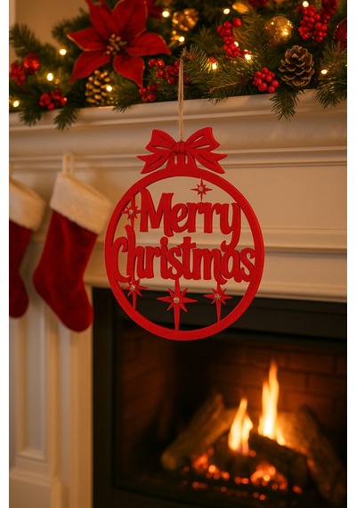 Merry Christmas Yılbaşı Süsü Kırmızı Keçe Kırmızı