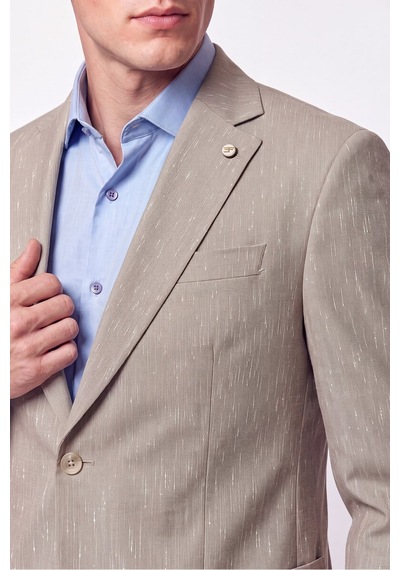 Efor Slim Fit Mono Yaka Çift Yırtmaç Koyu Bej Keten Takım Elbise Tk 952 K.bej