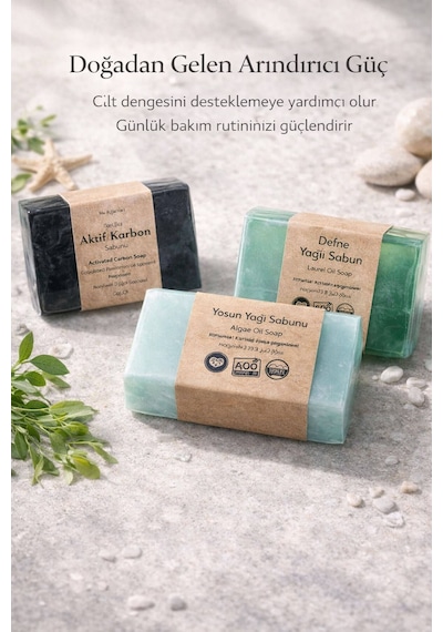 Derin Arındırıcı Ve Gözenek Sıkılaştırıcı Doğal  3 Lü Doğal Sabun Seti Defne