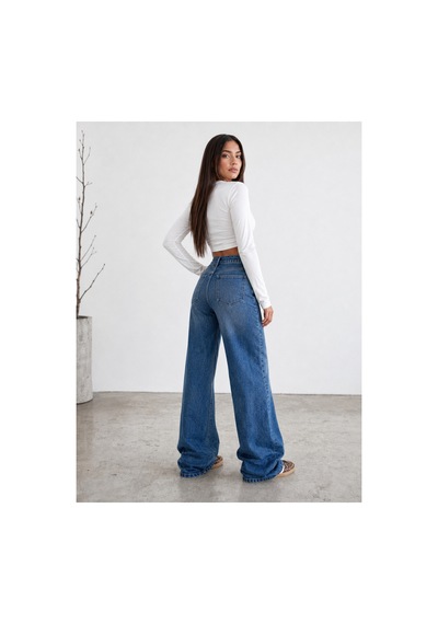 Bluemarlin Yüksek Bel Mavi Ön İşlemli Boru Paça Denim/kot Jeans Pantolon Mavi