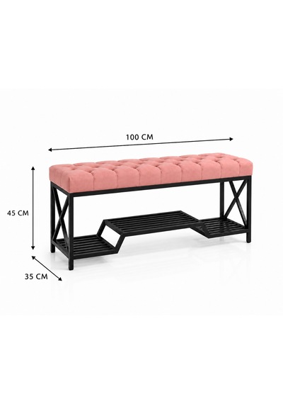 Siyah Metal Bench Ayakkabılık Bank, Kapı Girişi Puf Ayakkabılık Pembe