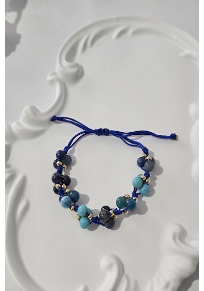 Sertifikalı Boğaz Çakrası Doğaltaş Bileklik Lapis Lazuli, Turkuaz, Sodalit, Apatit Lacivert