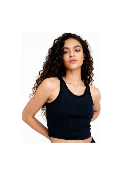 Tommy Life Lacivert Basic Sıfır Kol Dar Kalıp U Yaka Kadın Crop Top Atlet - 97160 Lacivert