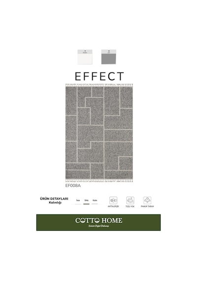 Effect Ef008a Antrasit Halı Geometrik Antialerjik Jüt Taban Salon Yatak Odası Mutfak Koridor Halısı