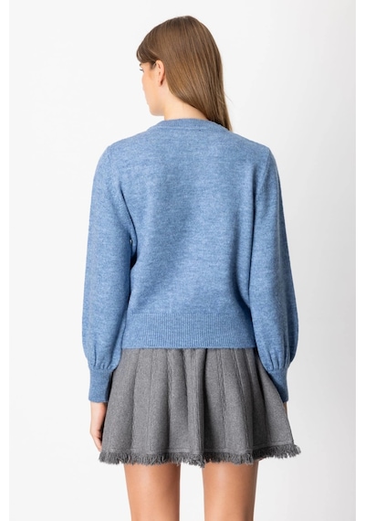 On Fashion Kadın İncili Baklava Desenli Mavi Kazak 63316 Mavi