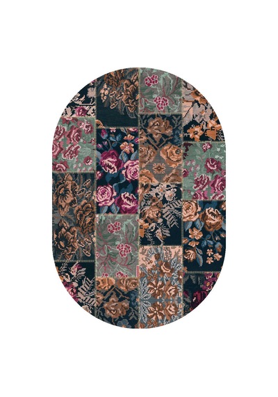 Patchwork Desen Dokuma Pamuk Taban Dijital Dekoratif Oval Halı Vizon