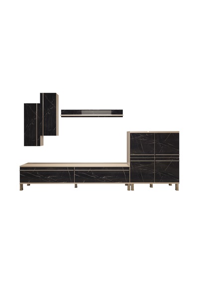 Decoraktiv Eko 6 Mdf Std Krom Ayaklı Tv Ünitesi Tv Sehpası Beyaz - Siyah Mermer
