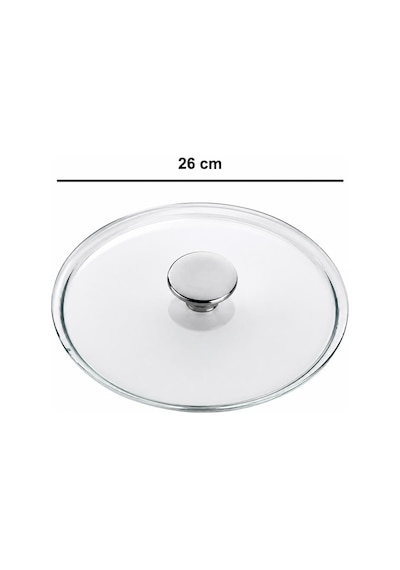 Temperli Cam Kapak Kulplu Tencere, Tava, Sahan Kapağı 26cm Şeffaf