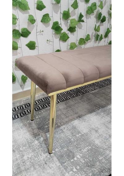 Özcan Metal Gold Metal Ayaklı Metal Kasalı Bench Mutfak Salon Antre Yatak Odası Balkon Puf Bank Kahverengi