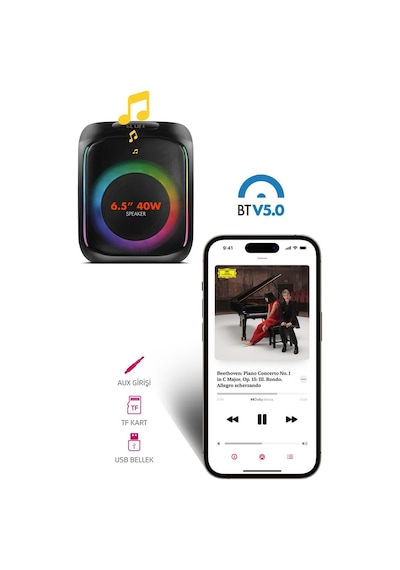 Powerway MIO Taşınabilir Mikrofonlu 40 W Parti Karaoke Kumandalı Bluetooth Hoparlör Led Işıklı Powerway MIO Taşınabilir Mikrofonlu 40 W Parti Karaoke Kumandalı Bluetooth Hoparlör Led Işıklı