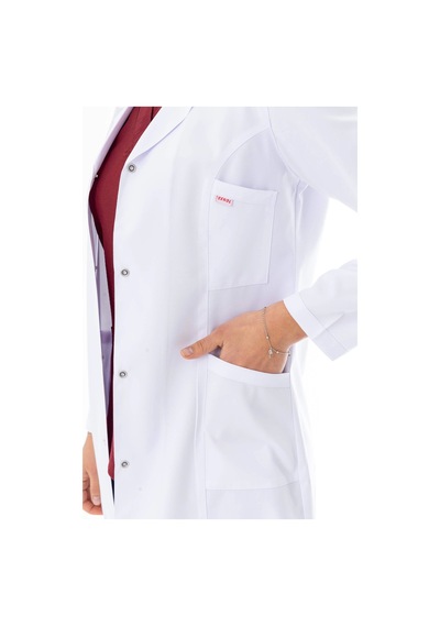 Spor Yaka Orta Boy Kadın Doktor Önlüğü Alpaka Kumaş Beyaz Bko006 Beyaz