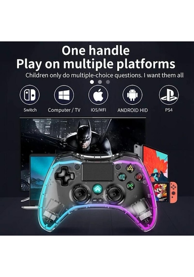 Leons Rgb Gamepad Oyun Kolu Şeffaf 1000 Mah Kablosuz Ps3-ps4-tv-pc-ios Uyumlu Wirelles