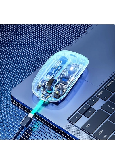 İnphic X5 Kablosuz Fare Şarj Edilebilir Sessiz Kullanım 2.4g Transparan Usb Mouse- 5775 Şeffaf 2
