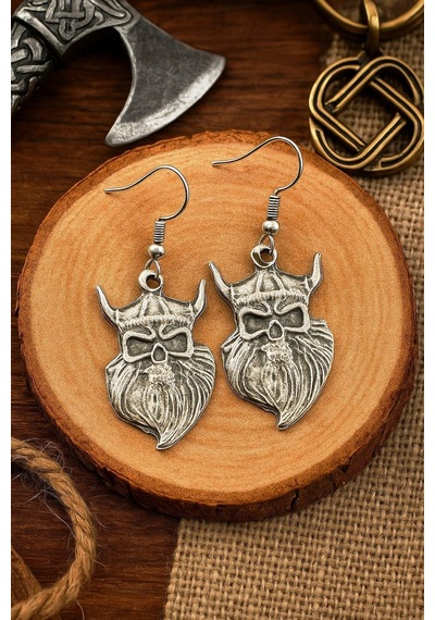 Savaşçı Viking Şekilli Kadın Küpe Çift Adet Gümüş Kaplama El Yapımı Küpe Gümüş