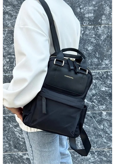 Just Polo Kadın Ayarlanabilir Askılı Su Geçirmez İthal Saten Kumaş Lüks Sırt Çantası Shopper Siyah