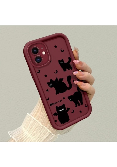 Apple  iPhone 11  Uyumlu Darbeye Dayanıklı Kamera Korumalı Bordo Silikon Baskı Desenli Kılıf