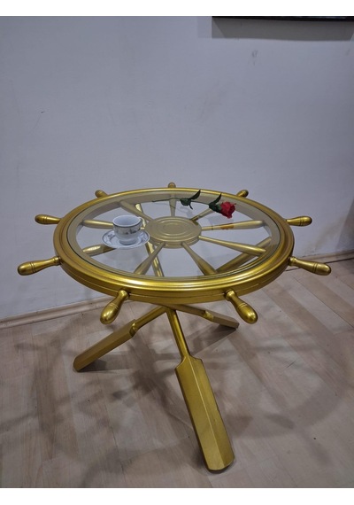 Orta Sehpa Dümen 90636 Model Ahşap Çapraz X Ayak Parlak Gold Lake Boya El Yapım Gold
