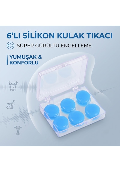 Silikon Kulak Tıkacı - 6'lı Özel Kutulu - Su Geçirmez Ve Gürültü Önleyici Diğer