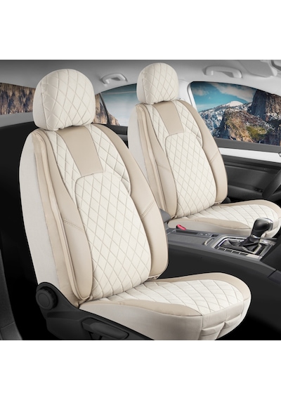 Fiat Linea Dynamic Uyumlu Lüx Yarı Deri Oto Koltuk Kılıfı Ön Arka Takım Chester Bej