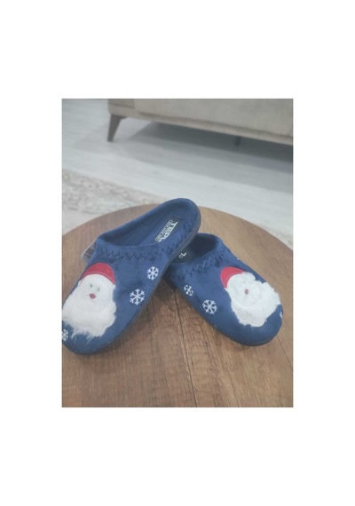 Tepu Noel Temalı Ev Terliği Yumuşak Peluş Santa Desenli Kadın/erkek Panduf Mavi