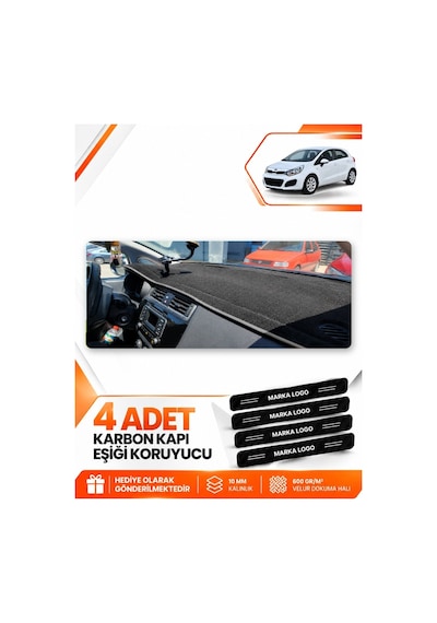 Kia Rio 2012-2018 Uyumlu Ön Göğüs Torpido Koruma Kılıfı Halısı Koruyucu Panel - Siyah Gri