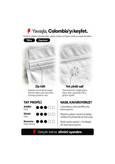 Kolombiya Huila Filtre Ve Espresso Kahve 200 Gr %100 Arabica Yıkanmış - Espresso Makinesi İçin Öğütülmüş