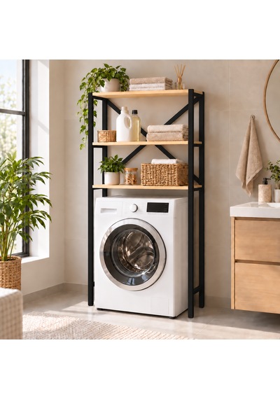 Çamaşır Makinesi Üstü Raf 3 Raflı Metal Banyo Düzenleyici 75 30 150 Cm Siyah
