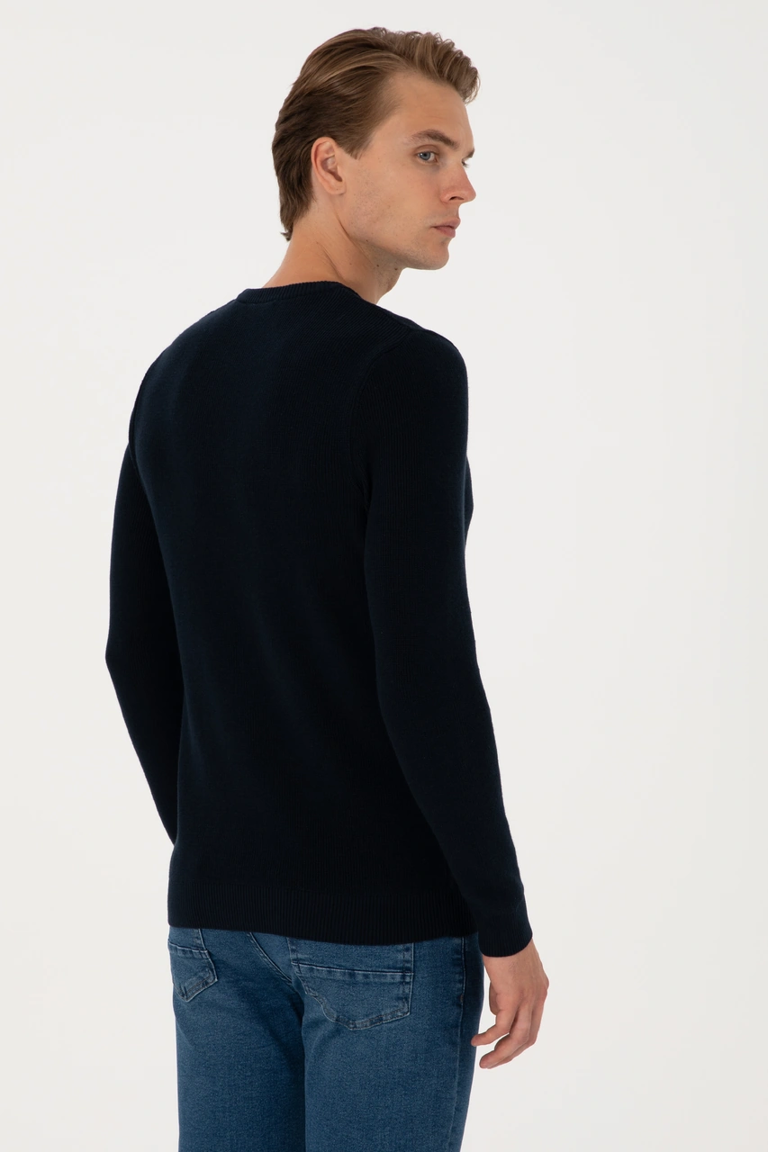 U.S. Polo Assn. Erkek Slim Fit Bisiklet Yaka Lacivert Basic Kazak 50313667-VR033
