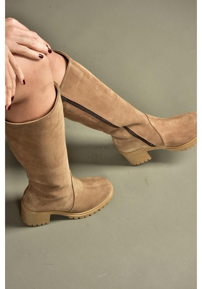 Fox Shoes R654047702 Taba/kahverengi Hakiki Deri Süet Kalın Topuklu Kadın Çizme Kahverengi - Taba