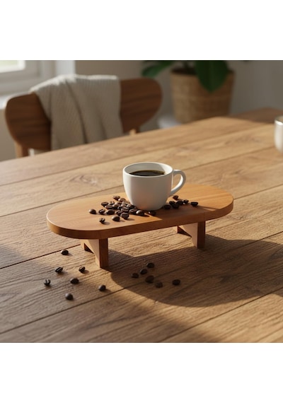 Doğal Akasya Ayaklı Oval Kesim Panosu Ve Sunum Tahtası - 33 Cm Et, Peynir Ve Ekmek Servisliği - Dekoratif Ahşap Mutfak Standı Çok Renkli