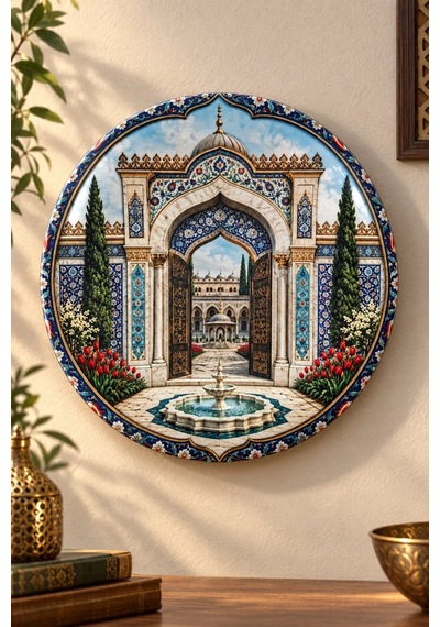 Dekoratif Duvar Tabağı - Çini Kemerli Avlu Ve Lale Desenli - Dekorlu Seramik Tabak