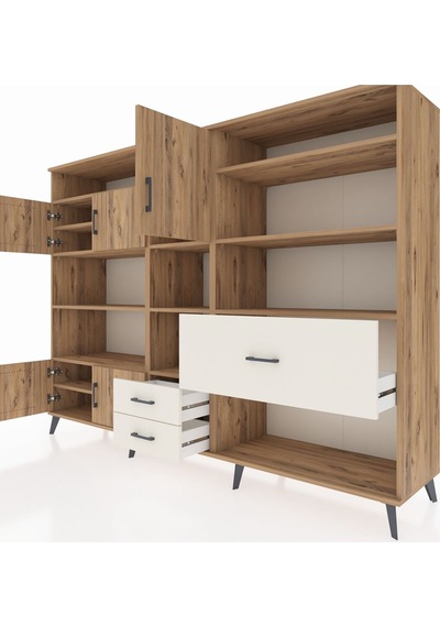 Hyperion Dolap 13 Raflı 3 Çekmeceli 5 Kapaklı 220x44x163 Çam-çam/ Çam-çam/aytaşı