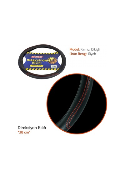 Carub Direksiyon Kılıfı 38 Cm Siyah Kırmızı Dikişli Br1841930 170-05-00034