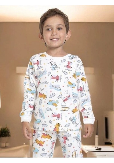 Cantoy Erkek Çocuk Helikopter Baskılı Pamuklu Pijama Takım-14916 Renklı