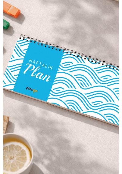 Tarihsiz Spiralli Haftalık Masaüstü Planlayıcı - Dalga - 10x30 Cm Plango Turkuaz