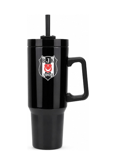 Beşiktaş Lisanslı Pipetli Kulplu Termos Mug - Siyah Paslanmaz Çelik Matara 1,20 Litre Renkli