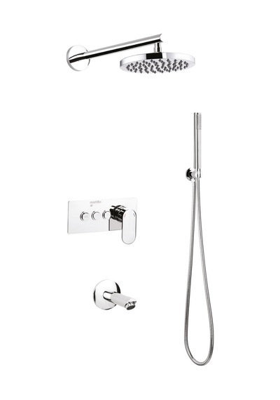 Mistillo Ankastre Duş Seti 400 Mm Ø22 Mm Yuvarlak Tepe Duşu+buton Sistemli+gaga Krom - Parlak