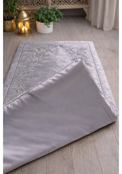 Sırma Nakış İşlemeli Çeyizlik - Diz Ağrıtmaz / Ortopedik Arası Elyaf Dolgulu Seccade 80x120 Ebat Gri