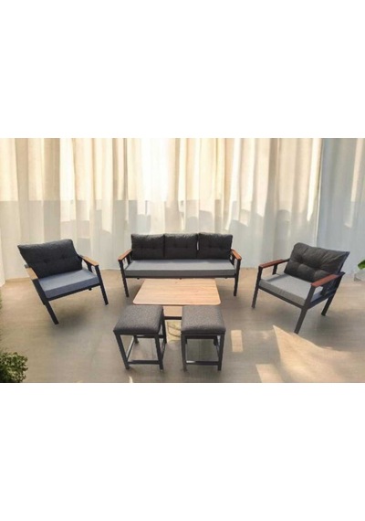Pielize Bahçe Ve Balkon Mobilyası Gri Antrasit 3+1+1 Sehpa,2 Puf Antrasit - Gri